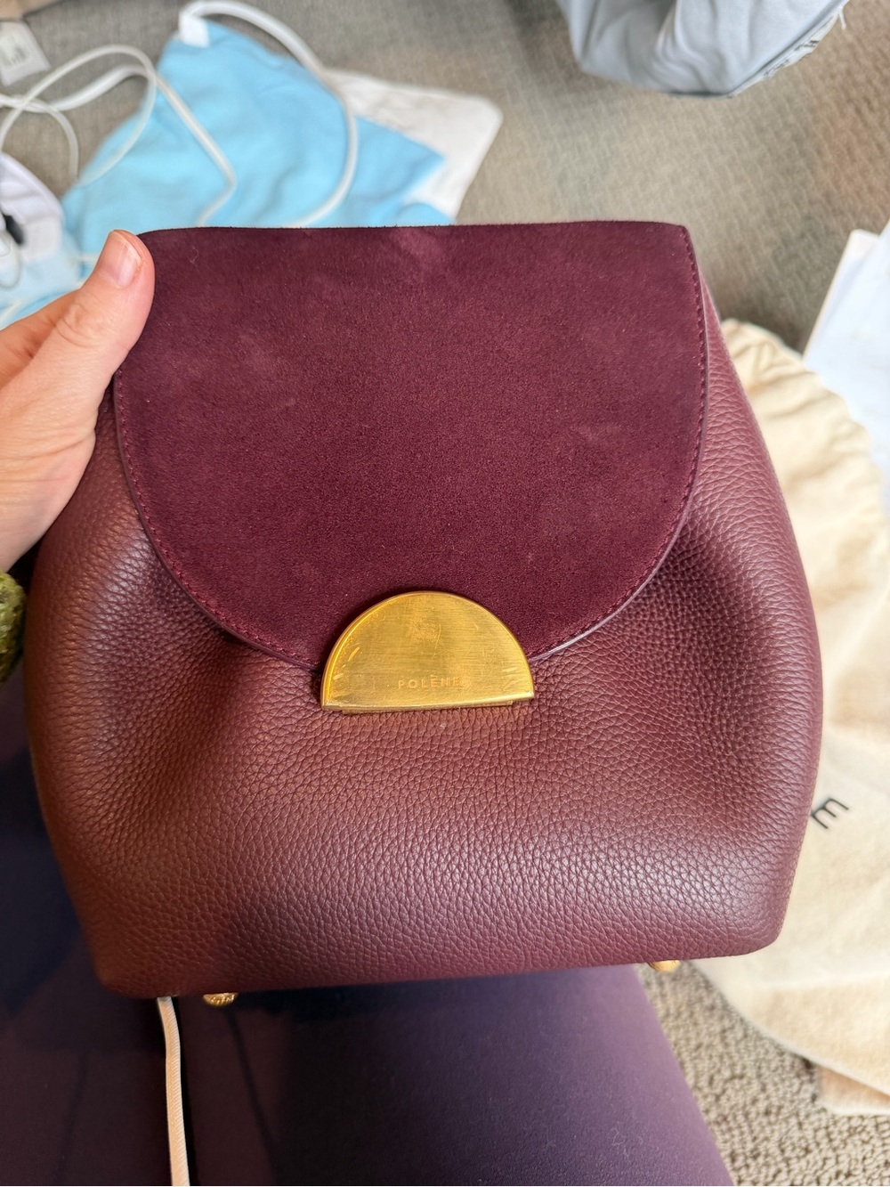 Polène Crossbody Bag in Burgundy and Gold - Picture 11 of 11
